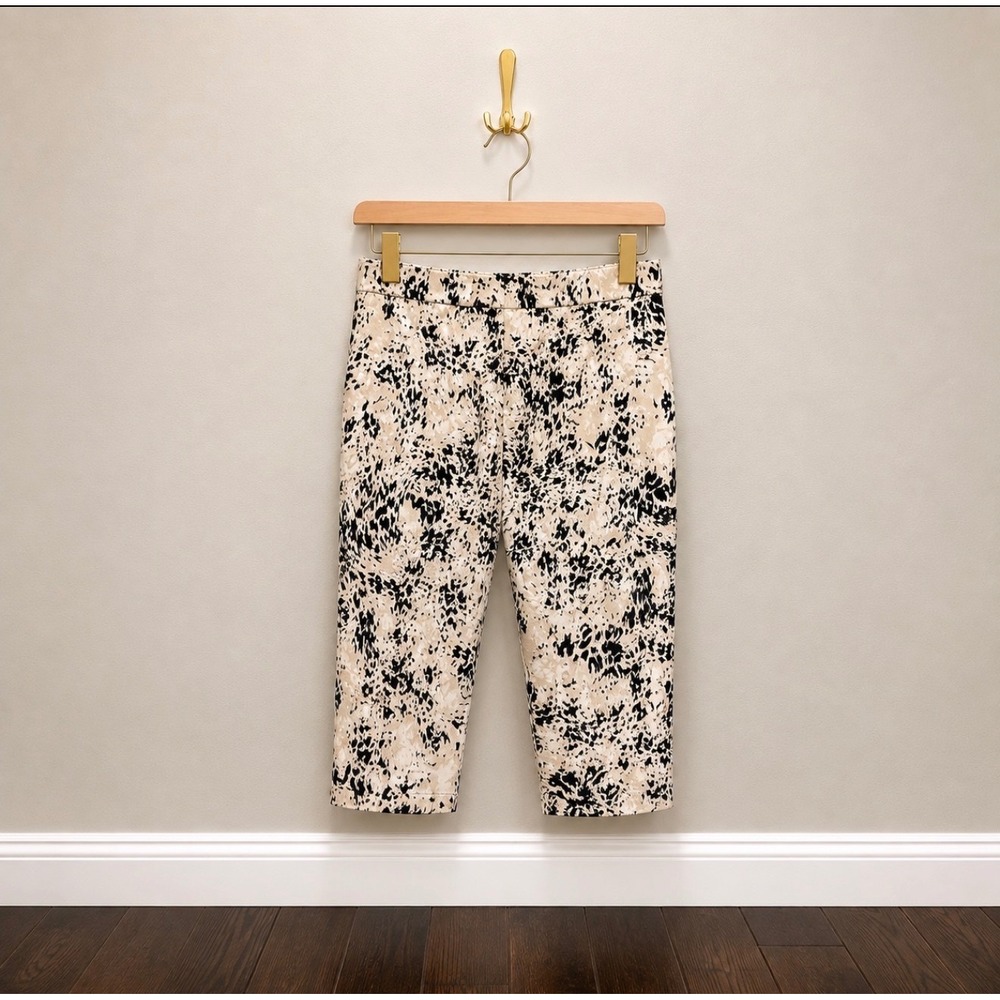 Nine West Heidi Pull-On Skimmer Pants Cream Black Abstract Print Size 6